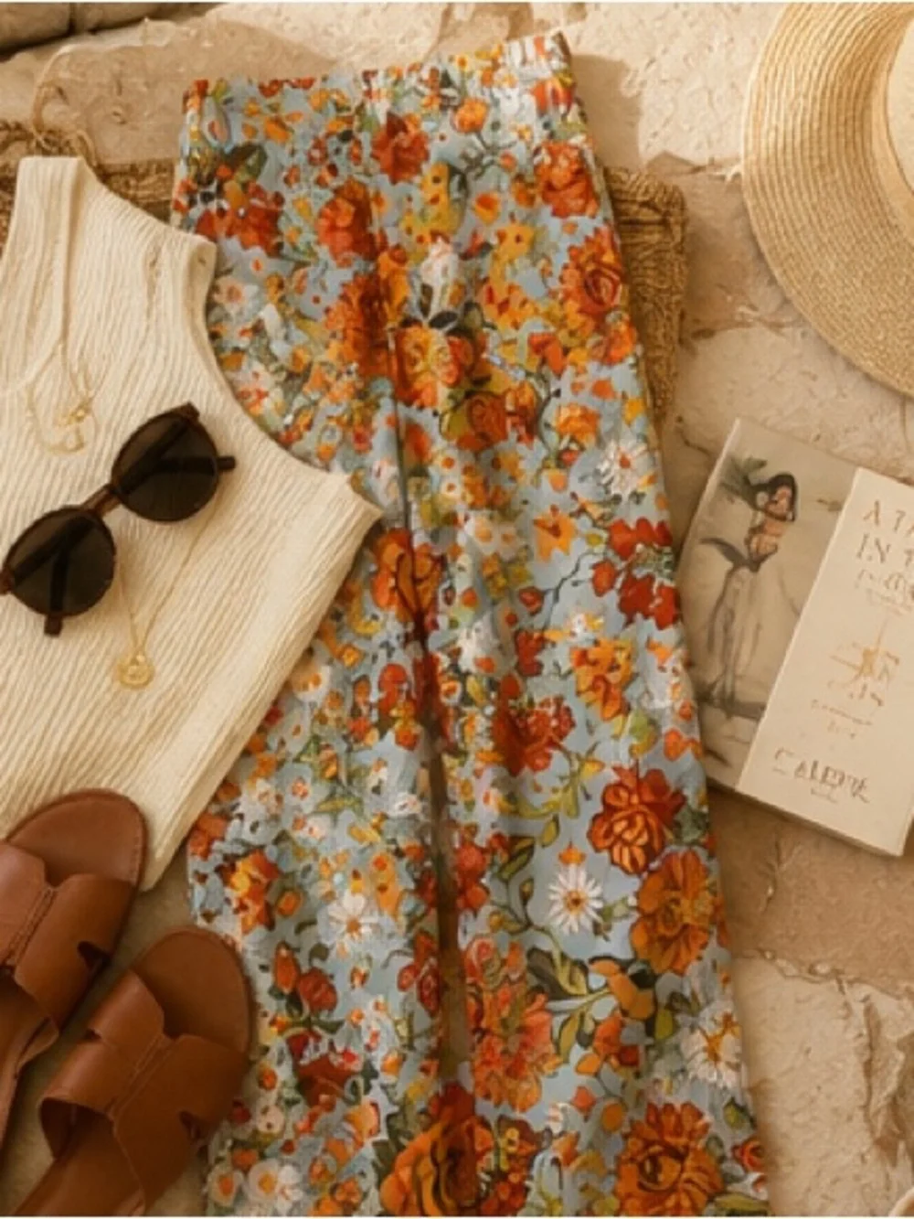 Zara Floral Wide Leg Palazzo Pants Boho Coastal Euro Summer Small
